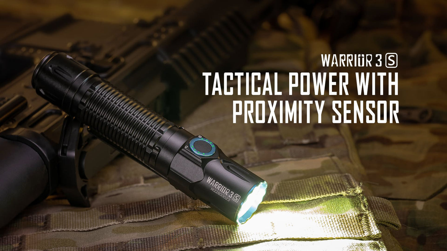 Olight Warrior 3S 2300 Lumen Rechargeable Tactical Flashlight with Proximity Sensor - 300 Metres