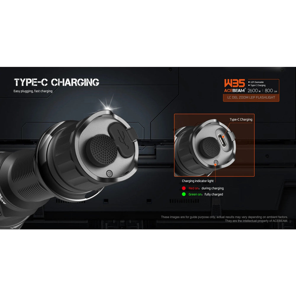AceBeam W35 LC DEL Zoom Rechargeable LEP Flashlight - 2.6km Ultra Throw