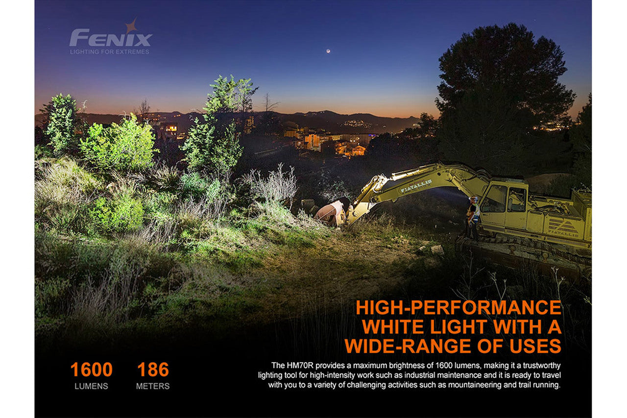 Fenix HM70R 1600 Lumen USB-C Rechargeable Headlamp with Red Light - 186 Metres