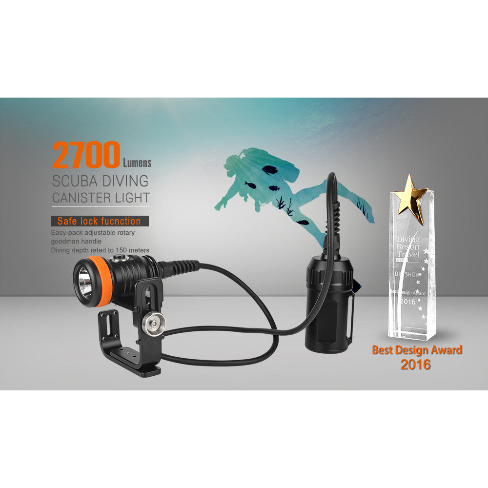 OrcaTorch D620 V2.0 2700 Lumen Canister Diving Light - 260 Metres