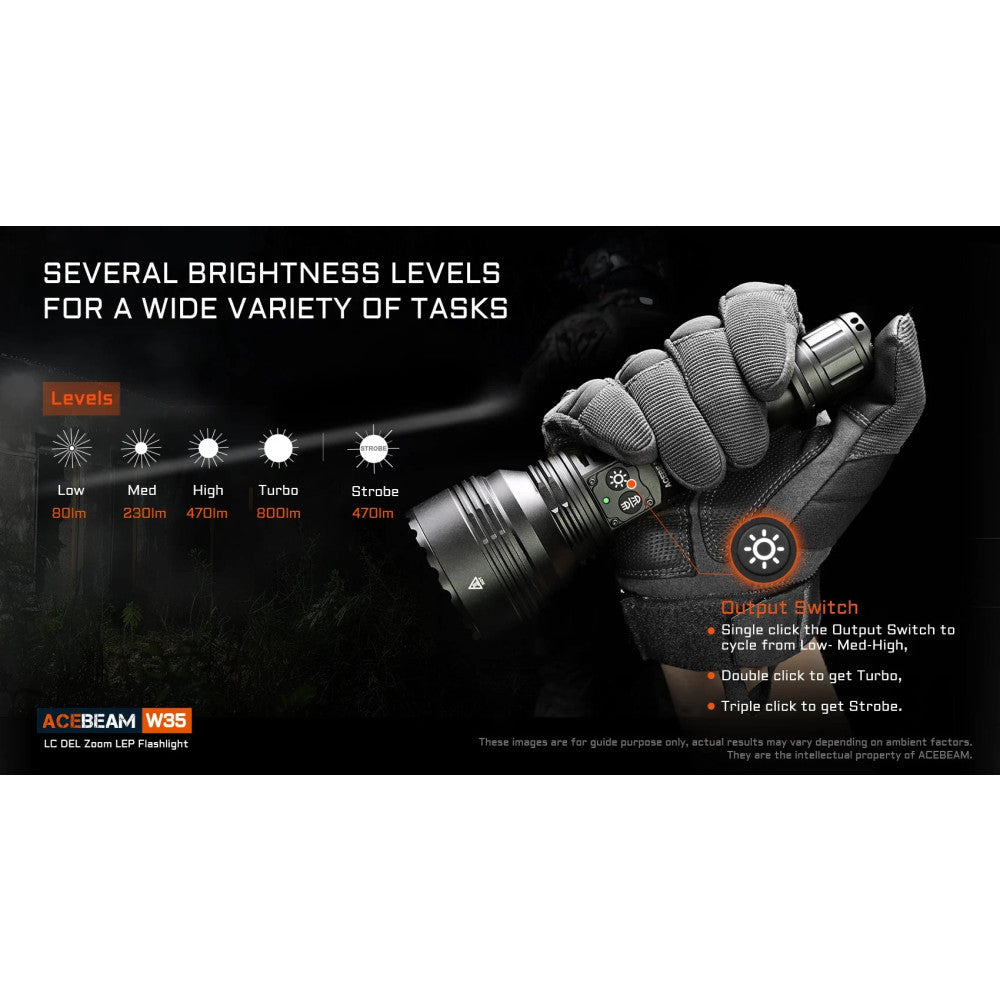 AceBeam W35 LC DEL Zoom Rechargeable LEP Flashlight - 2.6km Ultra Throw