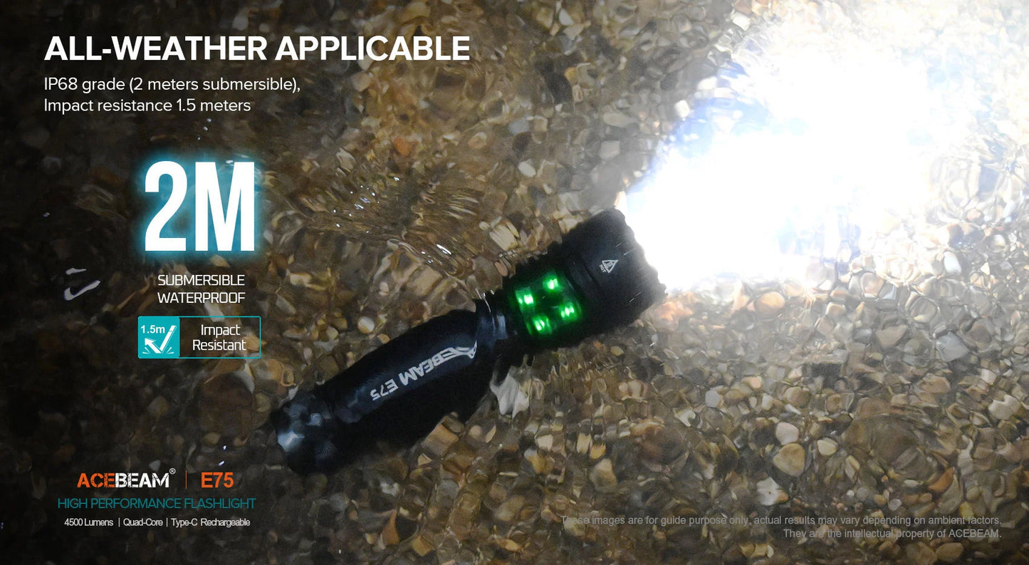 AceBeam E75 4500 Lumen Rechargeable High Performance Flashlight - 260 Metres