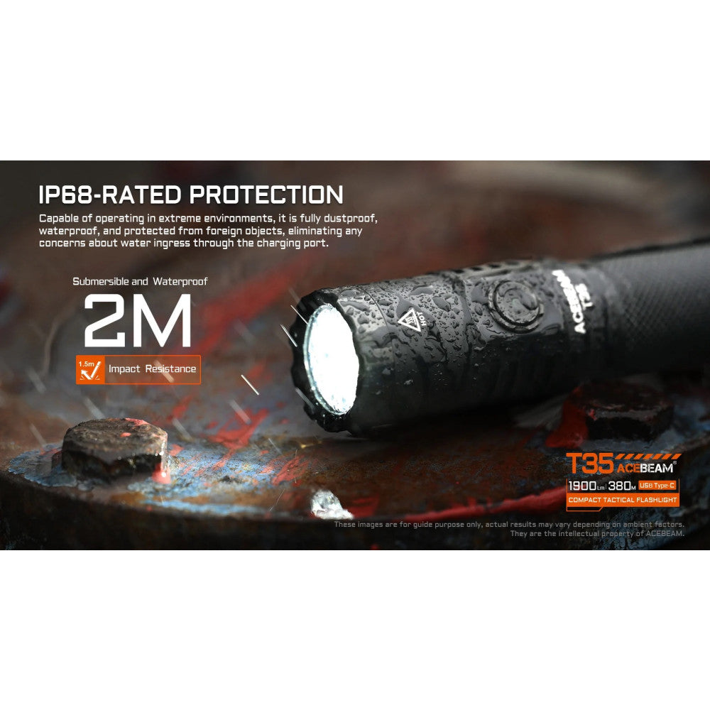 AceBeam T35 1900 Lumen Rechargeable Compact Flashlight - 380 Metres