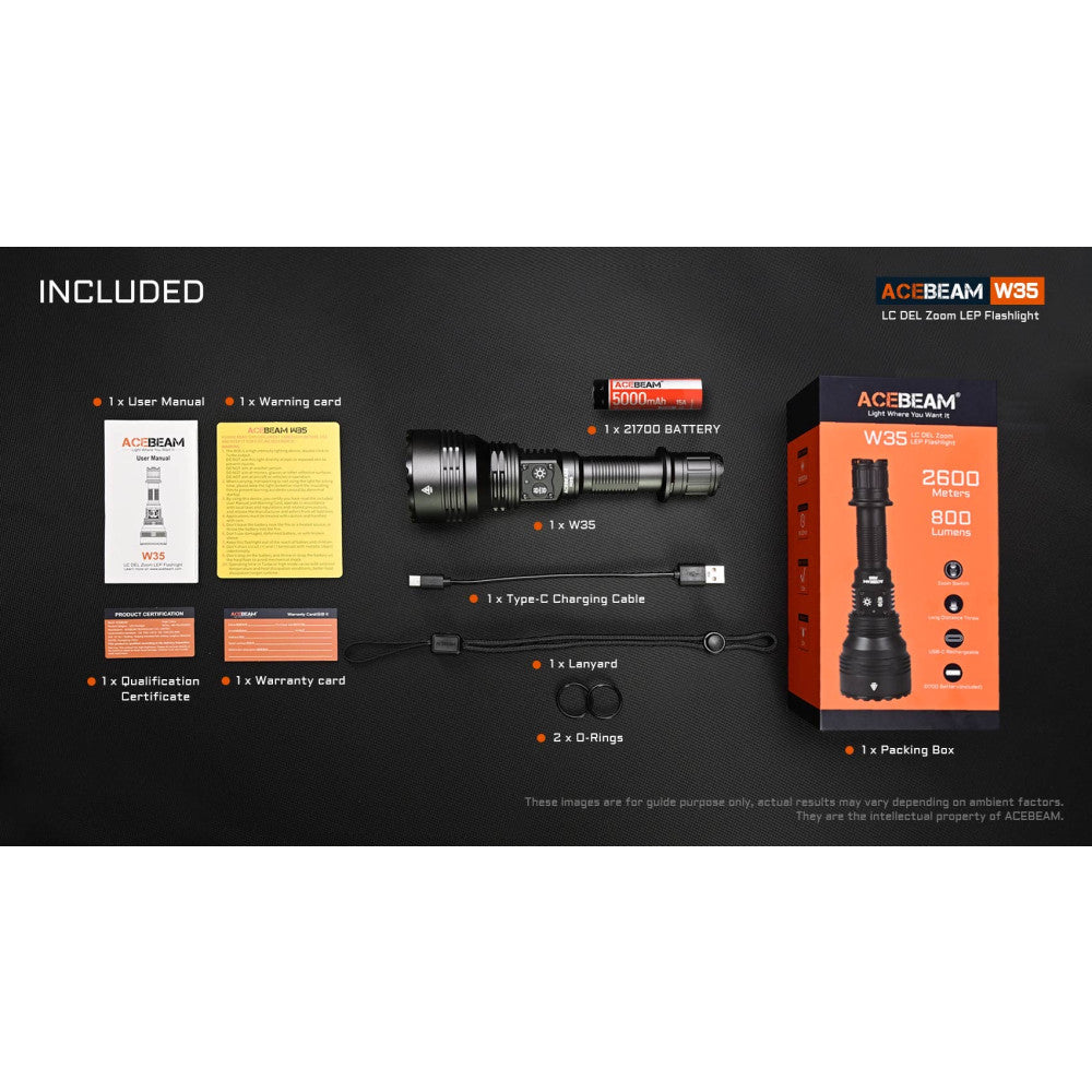 AceBeam W35 LC DEL Zoom Rechargeable LEP Flashlight - 2.6km Ultra Throw