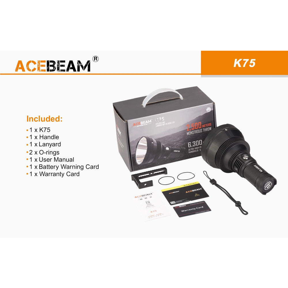 AceBeam K75 2.0 6300 Lumen Long Throw Searchlight - 2500 Metres