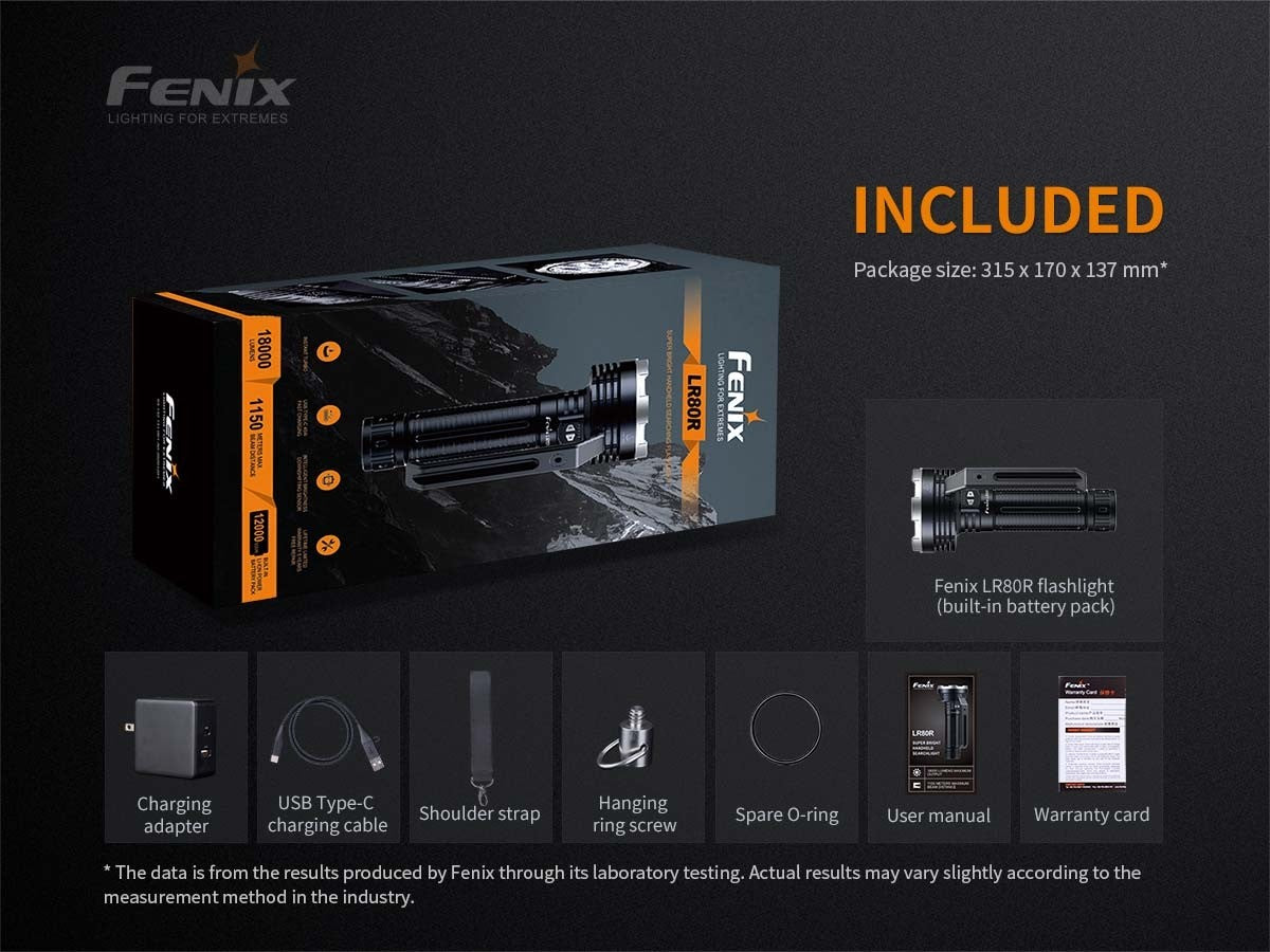 Fenix LR80R 18,000 Lumen USB-C Rechargeable Searchlight - 1130 Metres