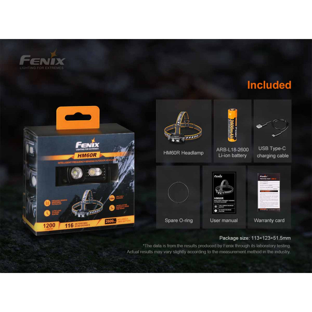 Fenix HM60R 1200 Lumen Rechargeable Headlamp with Red Light and Intelligent Frequency Sensor