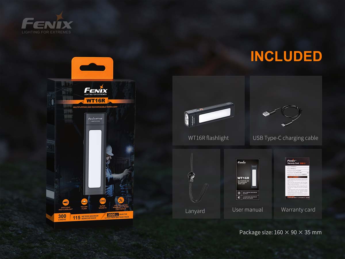 Fenix WT16R 300 Lumen Rechargeable and Magnetic Spot/Flood Work Light