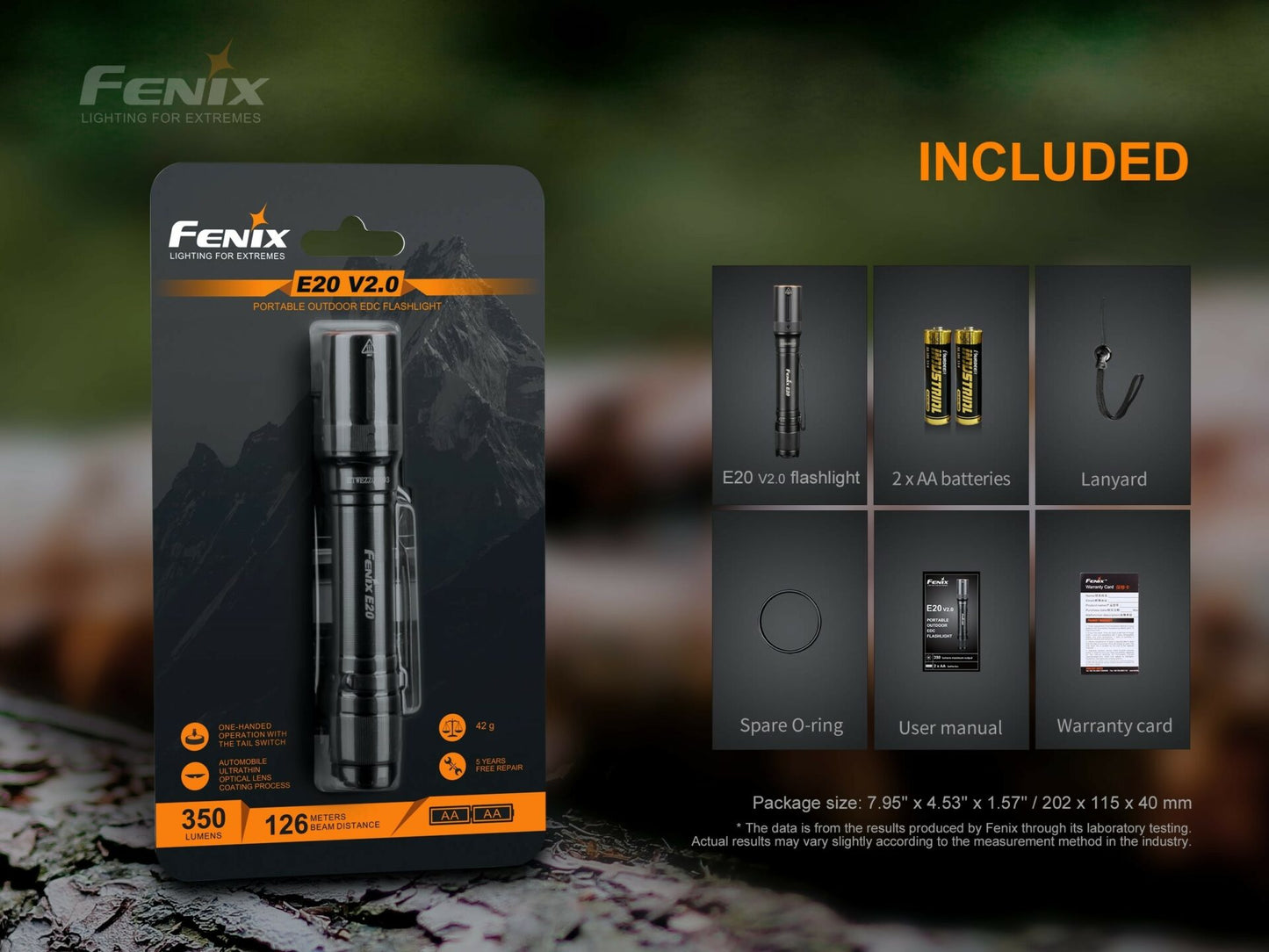 Fenix E20 V2.0 350 Lumen Compact 2AA Flashlight