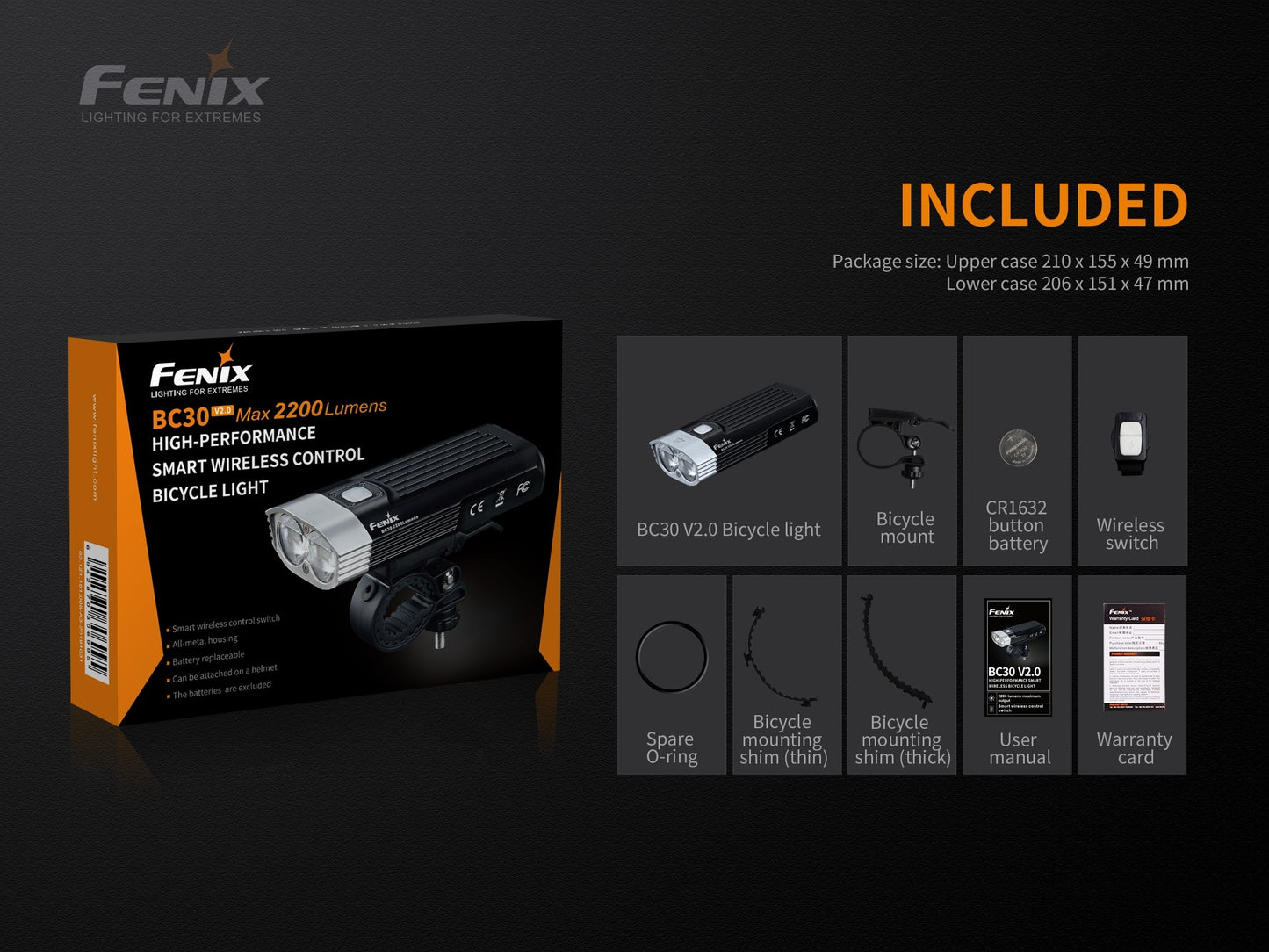 Fenix BC30 V2.0 2200 Lumen Bicycle Light with Wireless Control