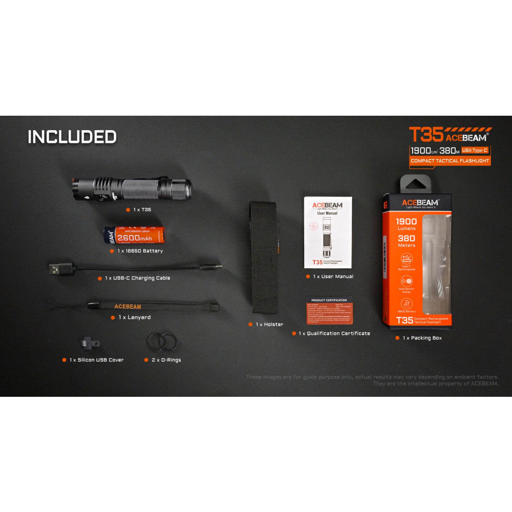 AceBeam T35 1900 Lumen Rechargeable Compact Flashlight - 380 Metres