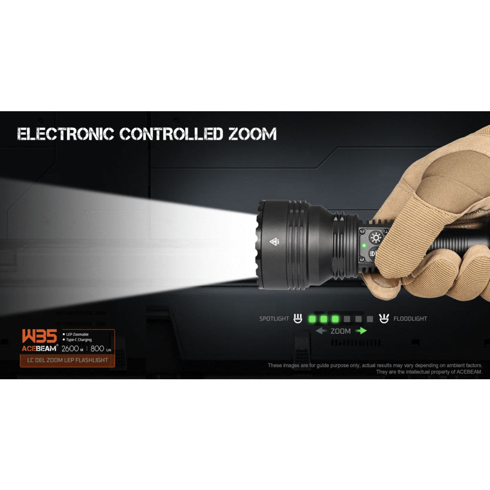 AceBeam W35 LC DEL Zoom Rechargeable LEP Flashlight - 2.6km Ultra Throw
