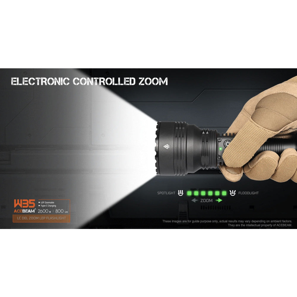 AceBeam W35 LC DEL Zoom Rechargeable LEP Flashlight - 2.6km Ultra Throw
