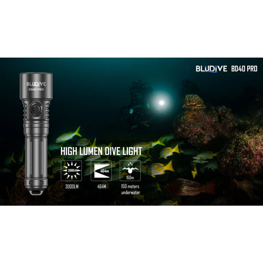 BluDive BD40 Pro 3000 Lumen Diving Light - 150 Metre Diving Depth