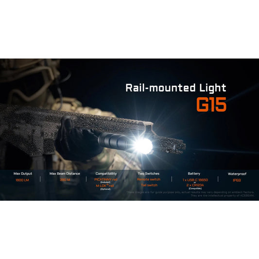 AceBeam G15 1800 Lumen Rail-Mount Flashlight - 390 Metres