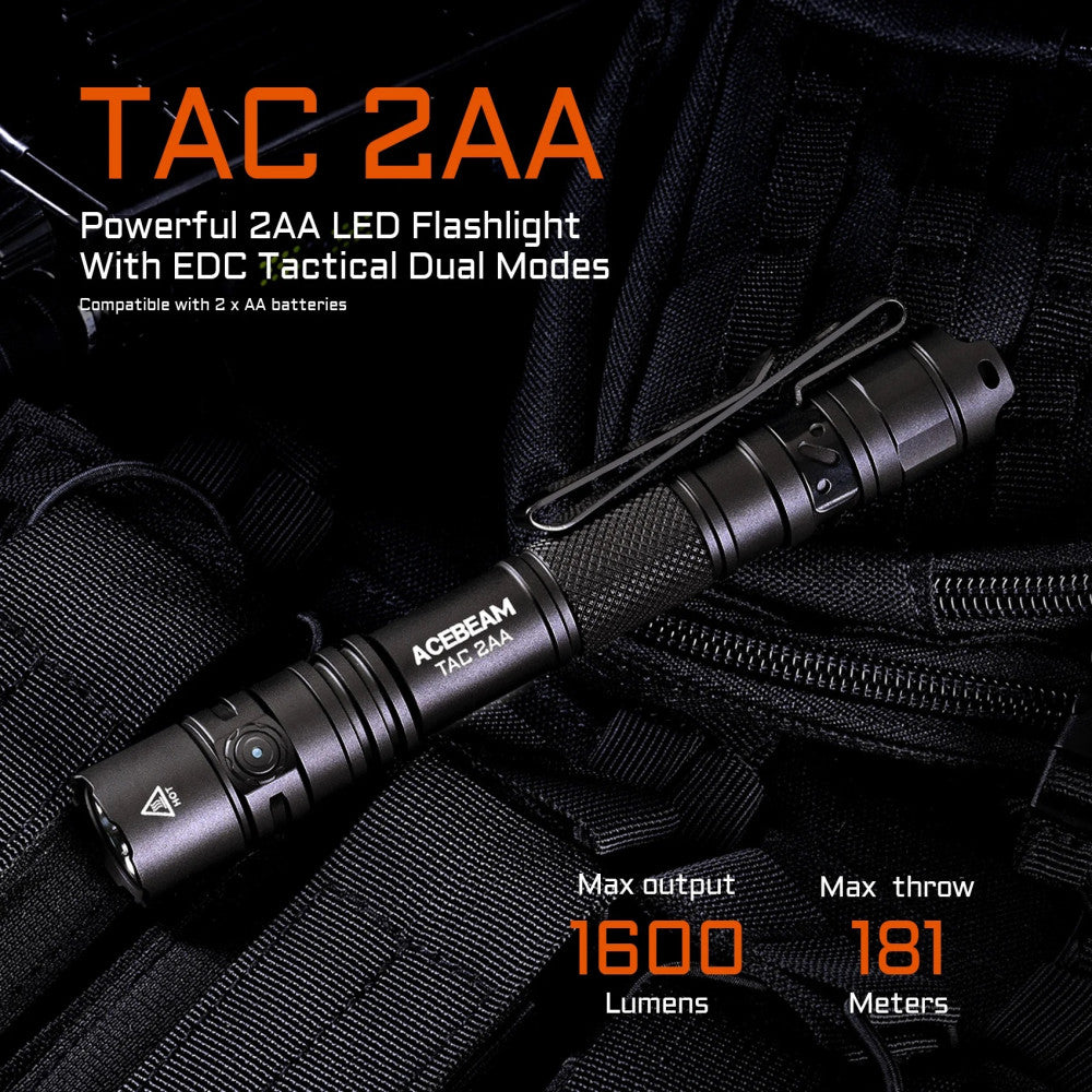 AceBeam TAC 2AA 1400 Lumen Pocket EDC Flashlight (Blue) - 304 Metres