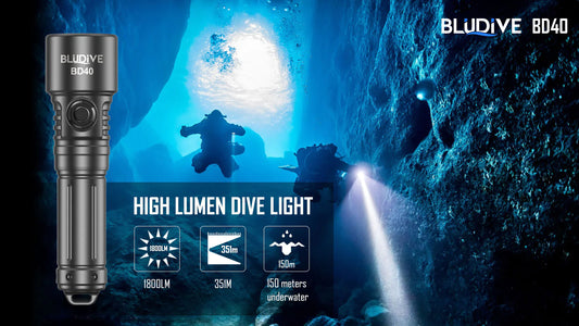 BluDive BD40 1800 Lumen Diving Light with Strobe - 150 Metre Diving Depth