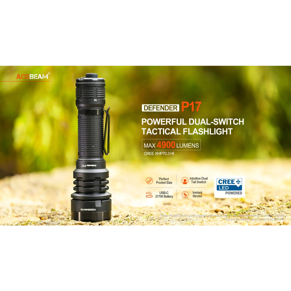 AceBeam Defender P17 4900 Lumen Compact Tactical Flashlight - 445 Metres