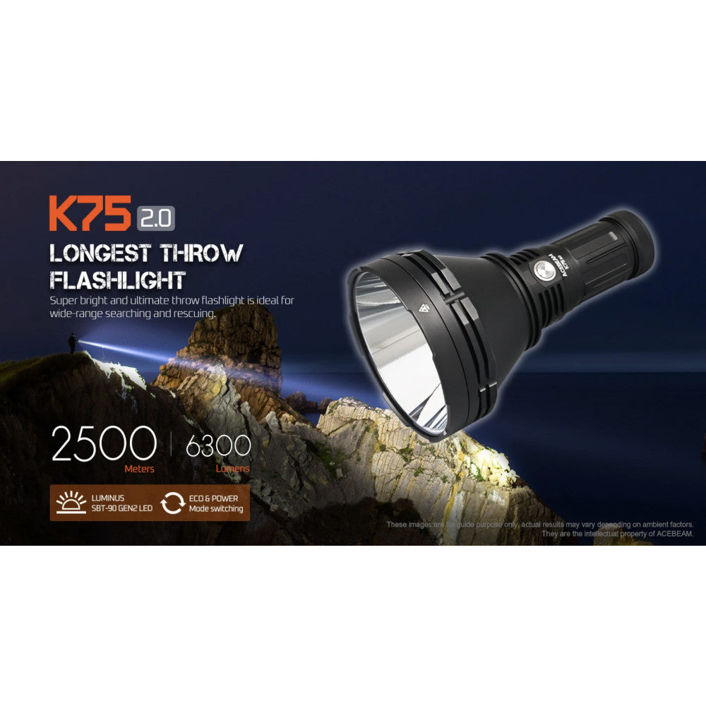 AceBeam K75 2.0 6300 Lumen Long Throw Searchlight - 2500 Metres