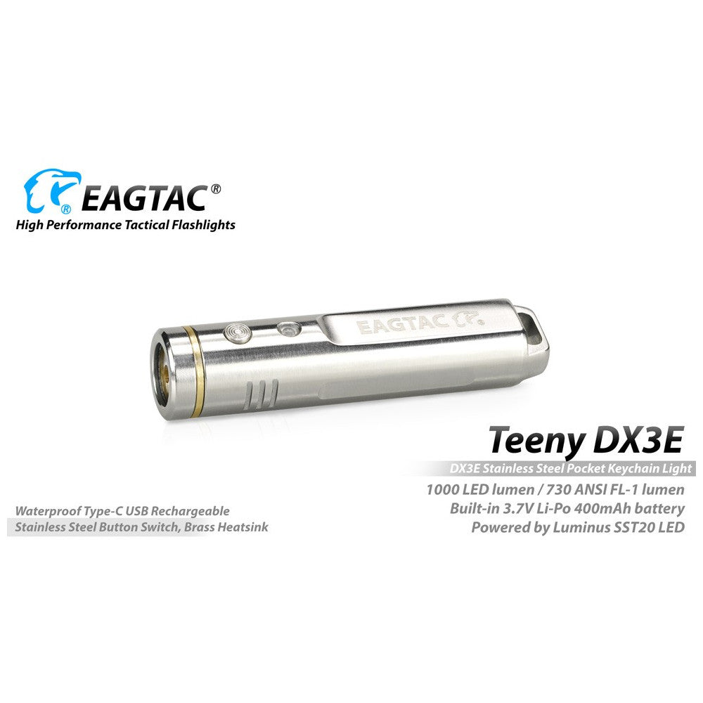 EagleTac Teeny DX3E SS 1000 Lumen Rechargeable Keyring Flashlight - 105 Metres