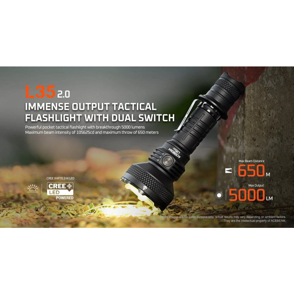 AceBeam L35 2.0 5000 Lumen High Output Compact Flashlight - 650 Metres