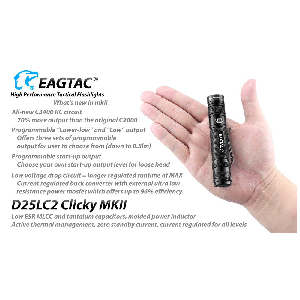 EagleTac D25LC2 Clicky MKII 1480 Lumen CREE XM-L2 U2 LED - 221 Metres