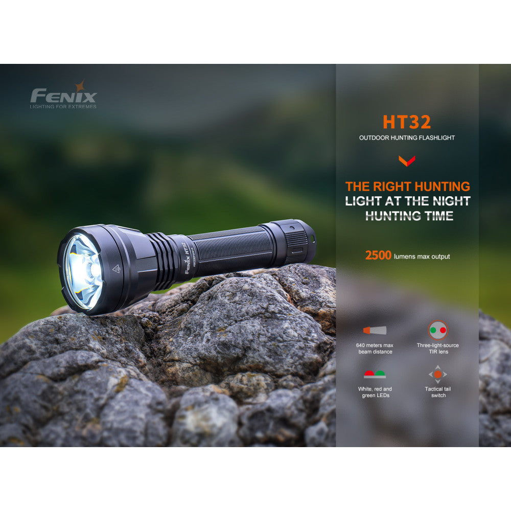 Fenix HT32 2500 Lumen Flashlight with White, Green and Red LEDs - 640 Metres