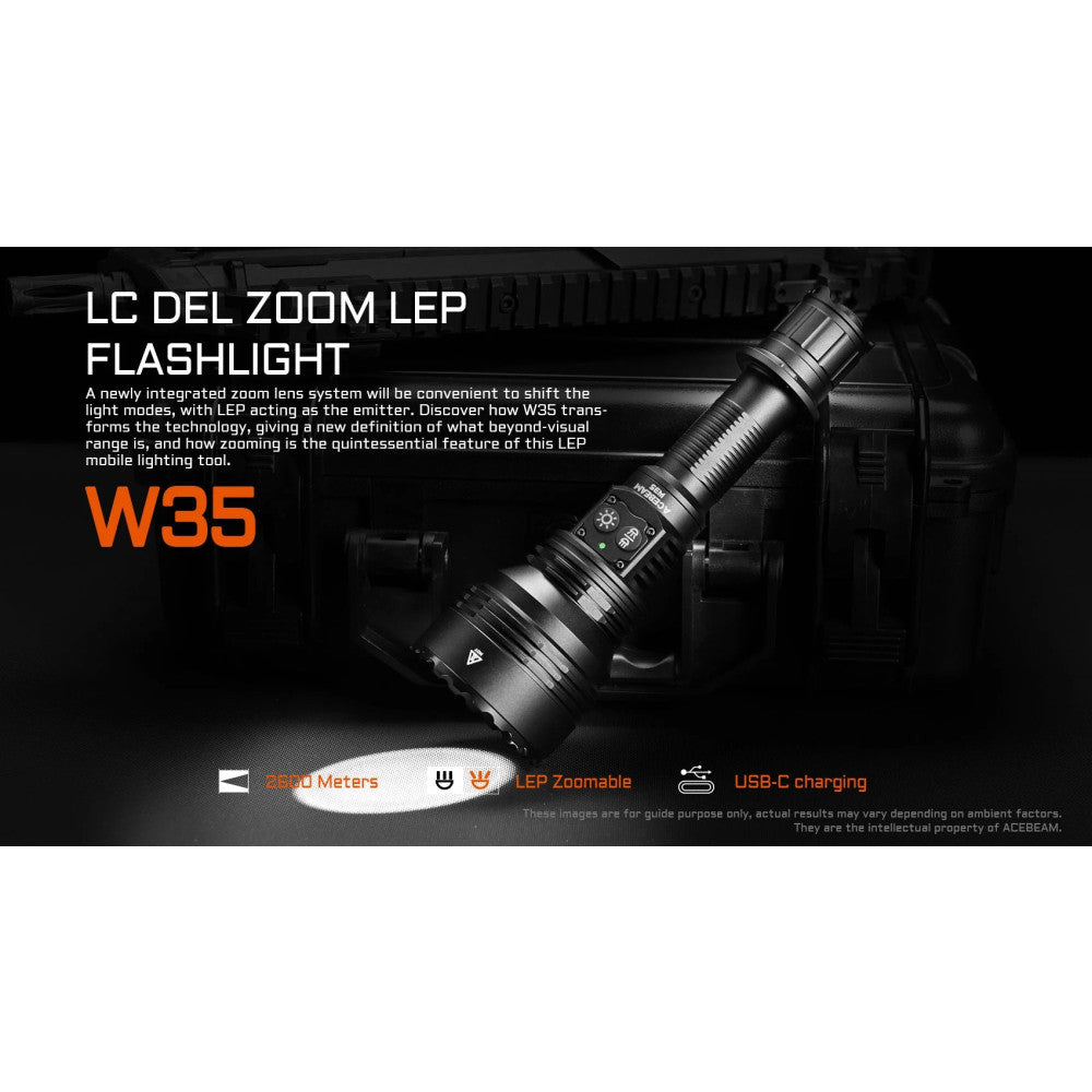 AceBeam W35 LC DEL Zoom Rechargeable LEP Flashlight - 2.6km Ultra Throw