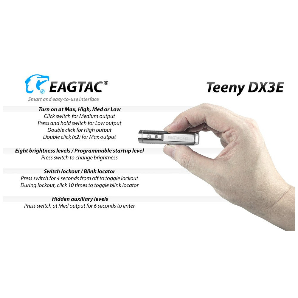 EagleTac Teeny DX3E SS 1000 Lumen Rechargeable Keyring Flashlight - 105 Metres