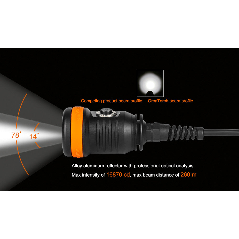 OrcaTorch D620 V2.0 2700 Lumen Canister Diving Light - 260 Metres