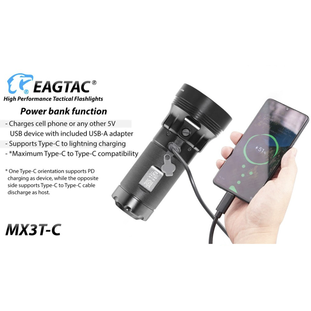 EagleTac MX3T-R 4200 Lumen Nichia 519A 4500K CRI93 LED Compact Rechargeable Searchlight/Power Bank - 376 Metres