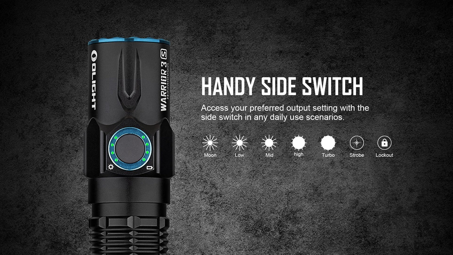 Olight Warrior 3S 2300 Lumen Rechargeable Tactical Flashlight with Proximity Sensor - 300 Metres