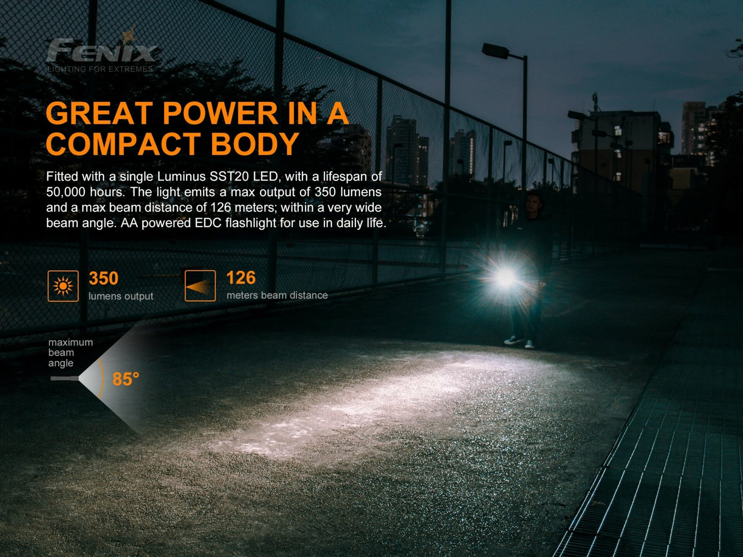 Fenix E20 V2.0 350 Lumen Compact 2AA Flashlight