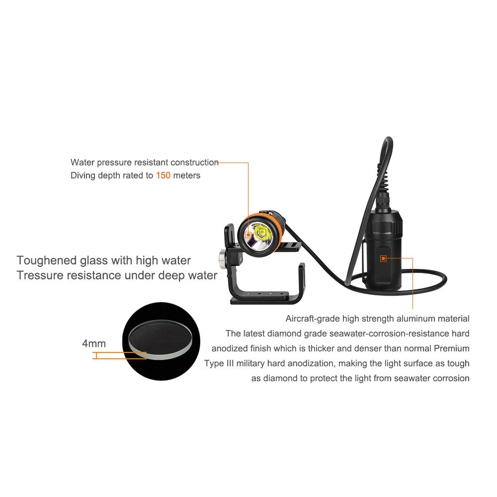 OrcaTorch D620 V2.0 2700 Lumen Canister Diving Light - 260 Metres