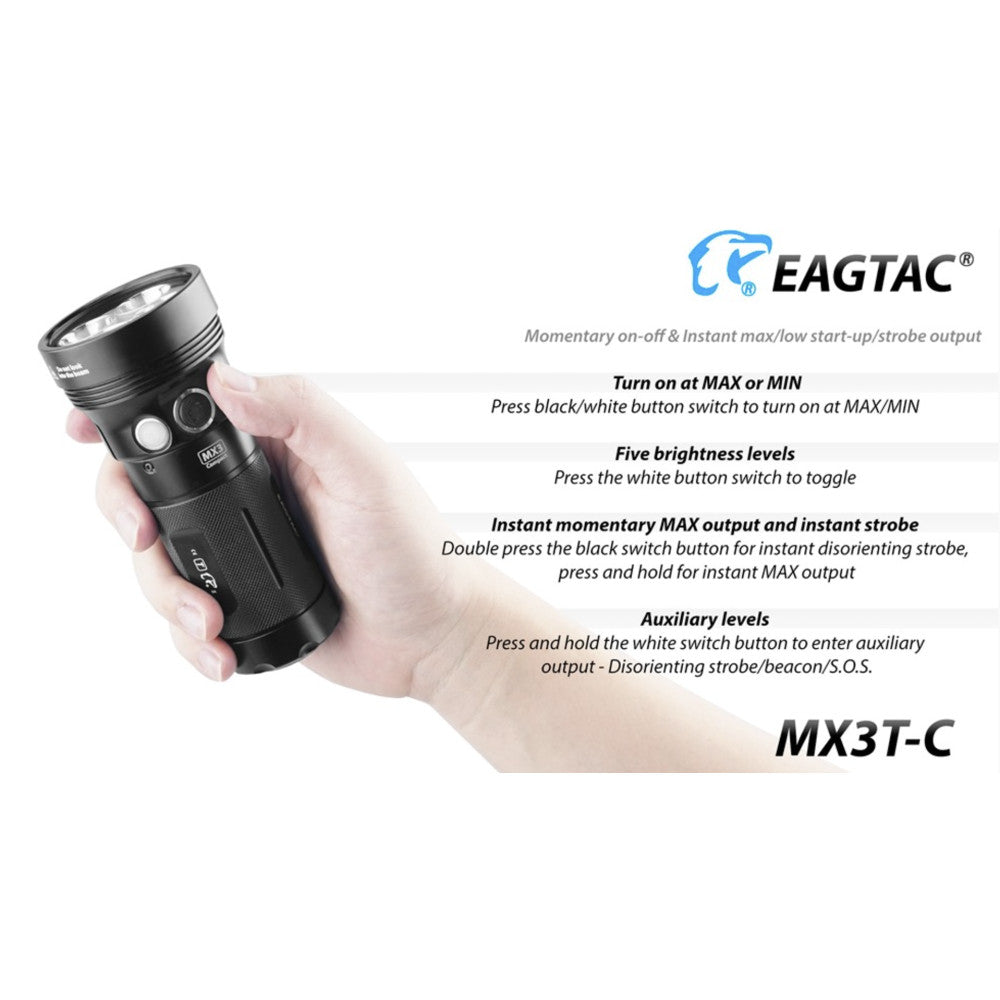 EagleTac MX3T-R 4200 Lumen Nichia 519A 4500K CRI93 LED Compact Rechargeable Searchlight/Power Bank - 376 Metres