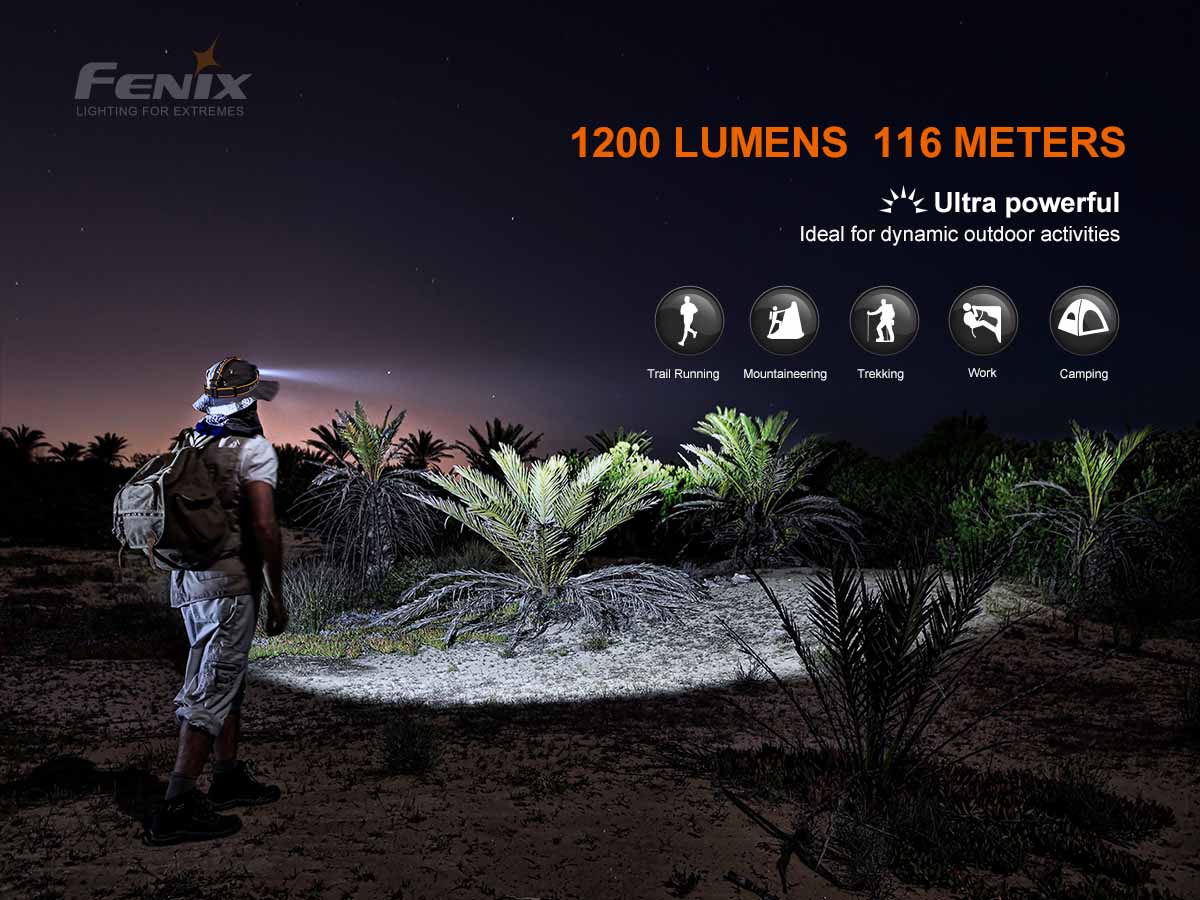 Fenix HM60R 1200 Lumen Rechargeable Headlamp with Red Light and Intelligent Frequency Sensor