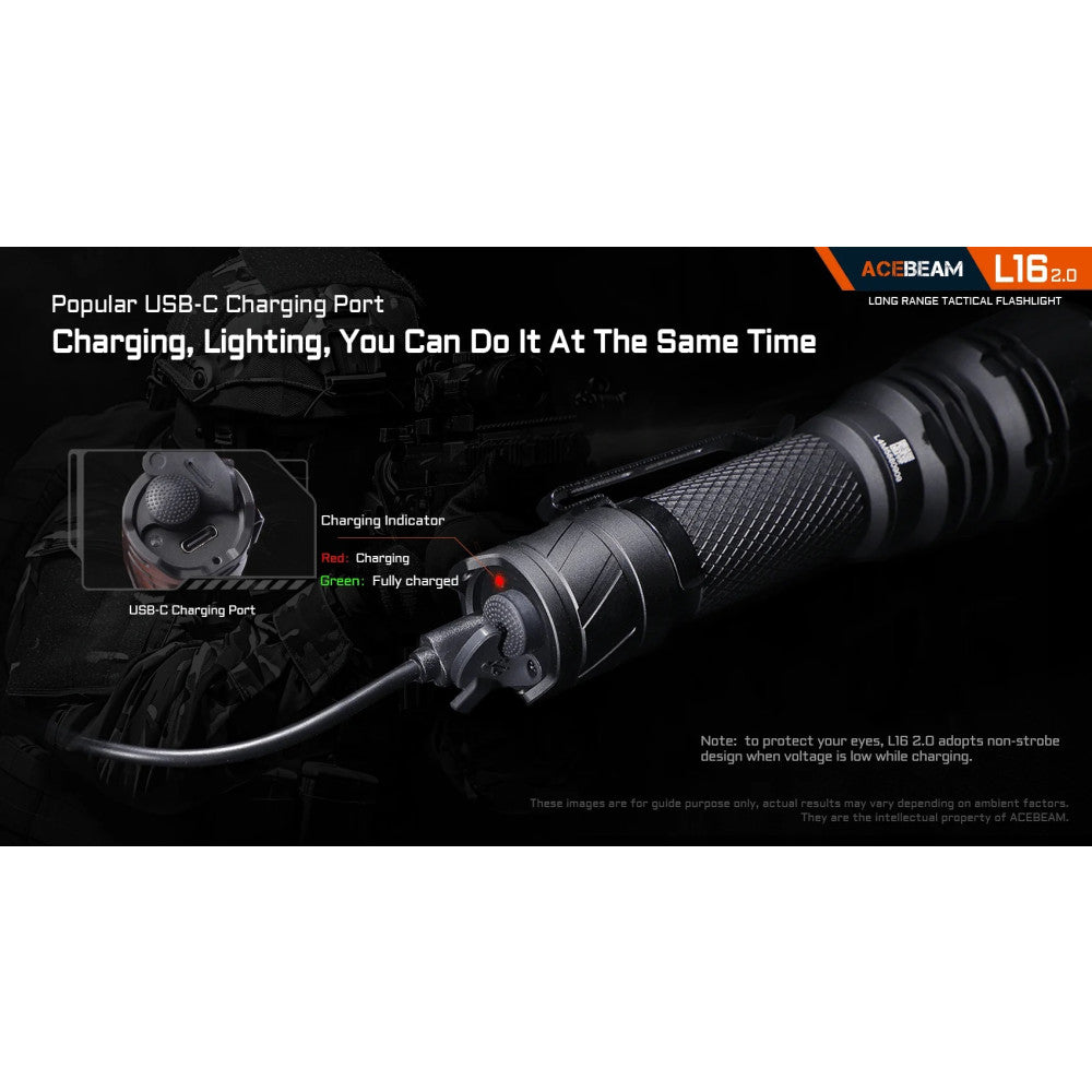 AceBeam L16 2.0 2100 Lumen Rechargeable Compact Tactical Flashlight - 670 Metres