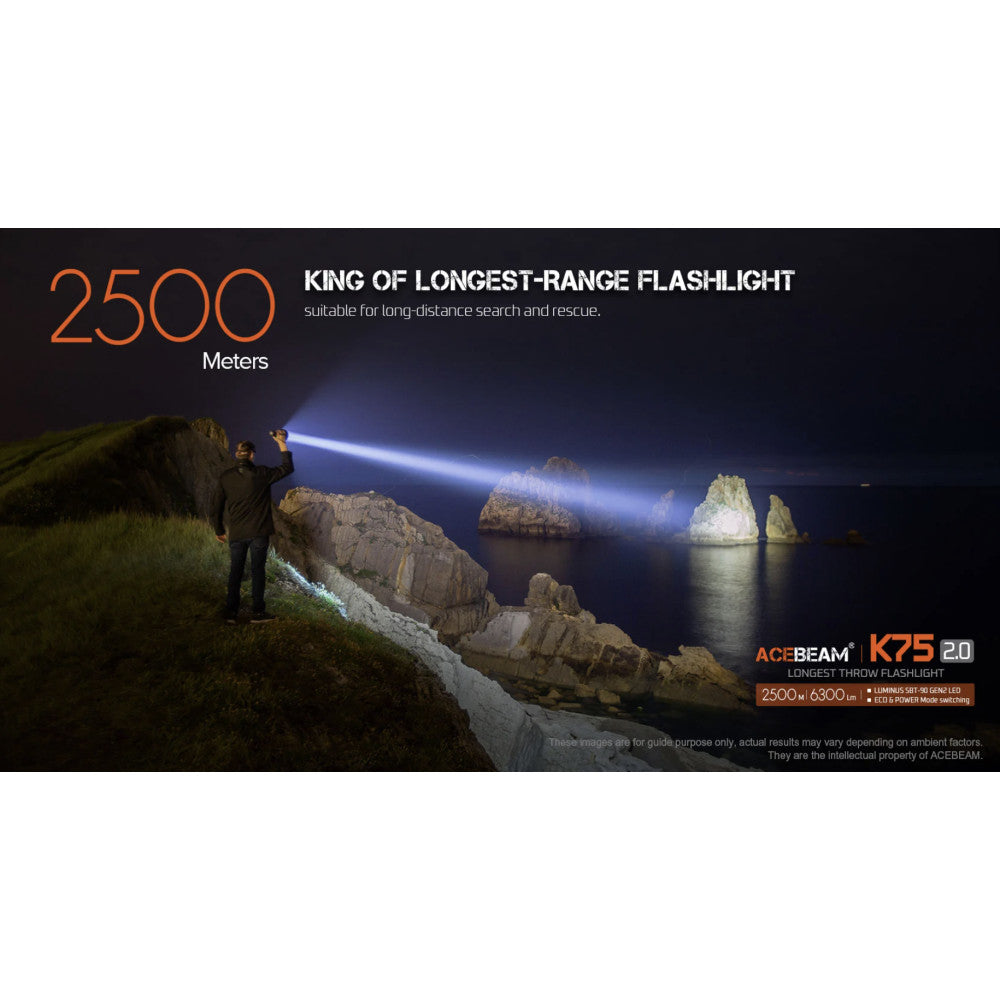 AceBeam K75 2.0 6300 Lumen Long Throw Searchlight - 2500 Metres