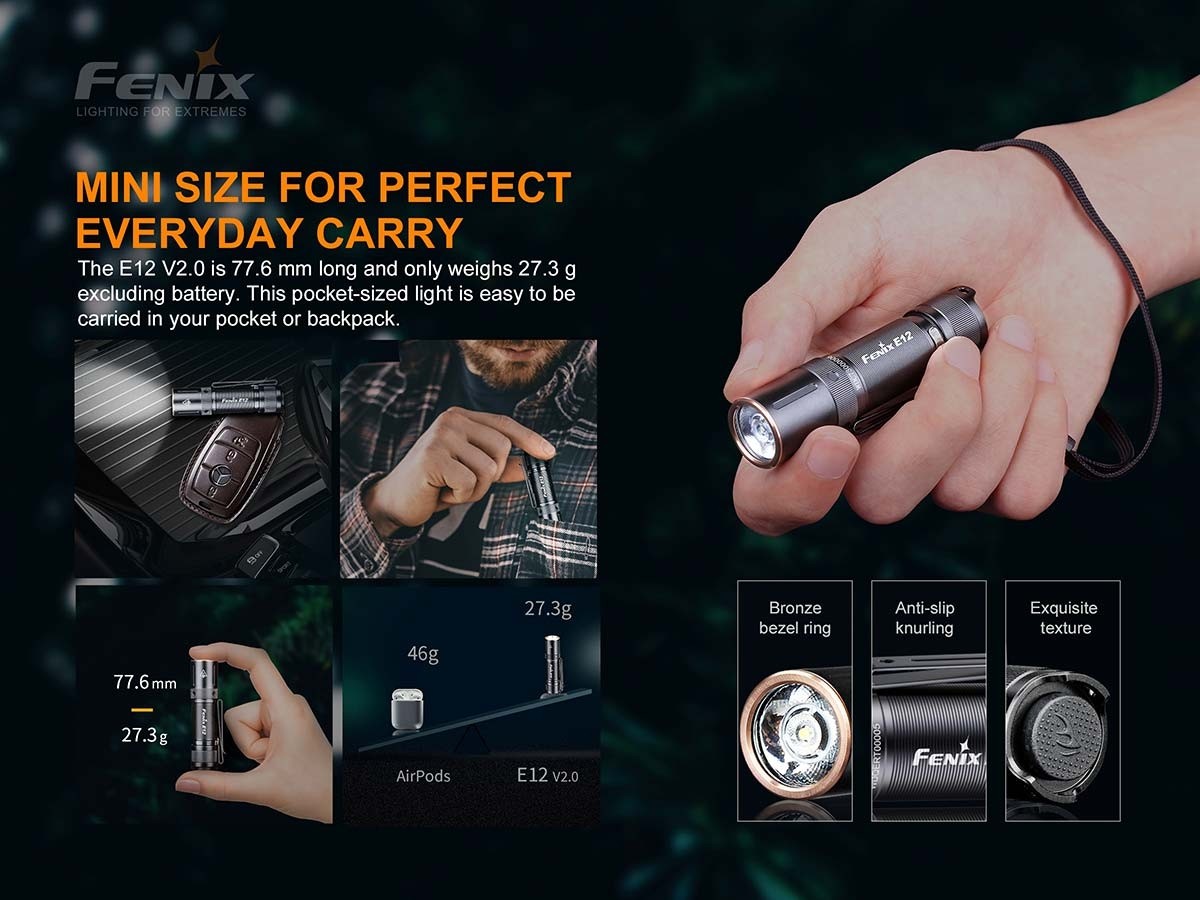 Fenix E12 V2.0 160 Lumen Ultra Compact 1AA Flashlight