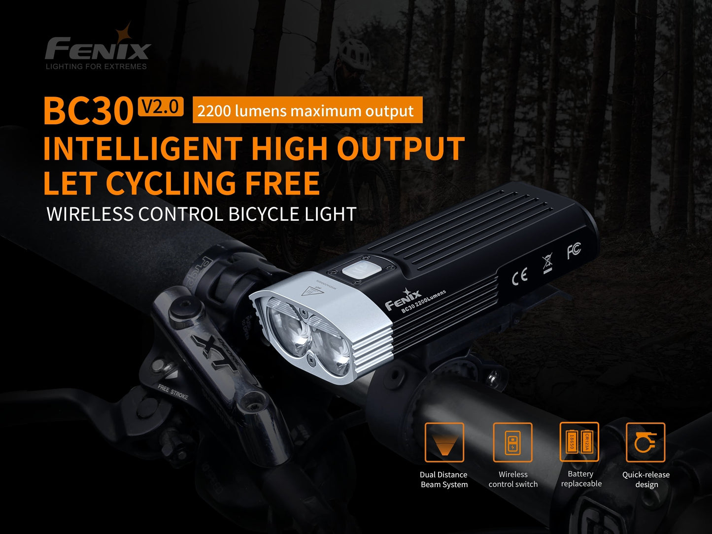 Fenix BC30 V2.0 2200 Lumen Bicycle Light with Wireless Control