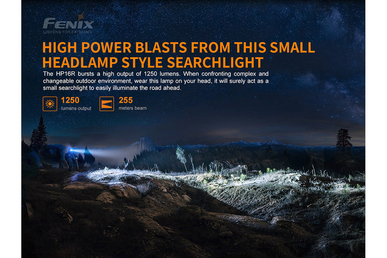 Fenix HP16R 1650 Lumen Triple Output Rechargeable LED Headlamp