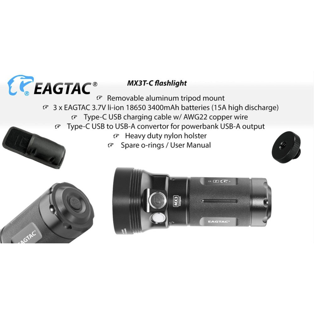 EagleTac MX3T-R 4200 Lumen Nichia 519A 4500K CRI93 LED Compact Rechargeable Searchlight/Power Bank - 376 Metres