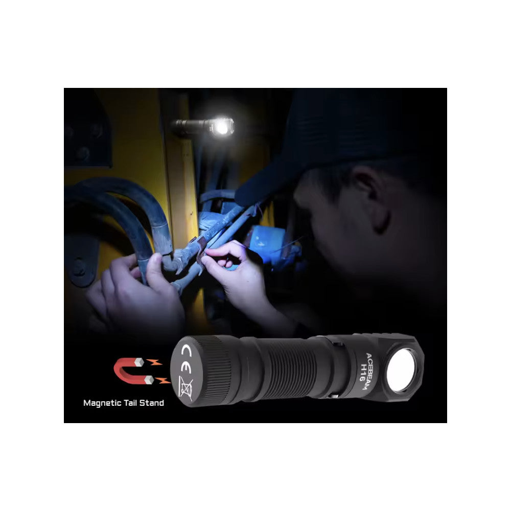 AceBeam H16 1000 Lumen Lightweight Running Headlamp/Right Angle Flashlight (Grey) - 105 Metres