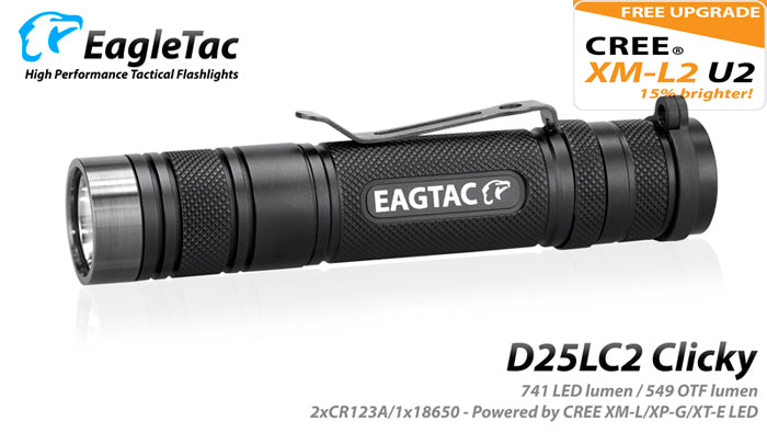 EagleTac D25LC2 Clicky MKII 1480 Lumen CREE XM-L2 U2 LED - 221 Metres