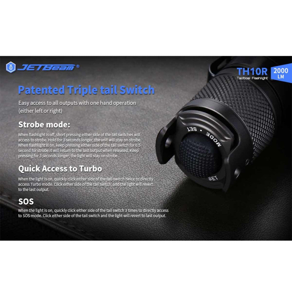 JETBeam TH10R 2000 Lumen Rechargeable Tactical Flashlight