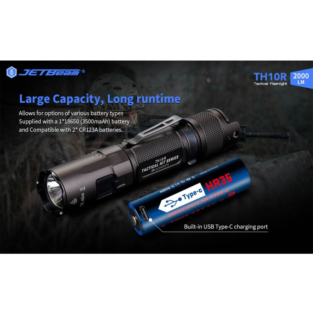 JETBeam TH10R 2000 Lumen Rechargeable Tactical Flashlight