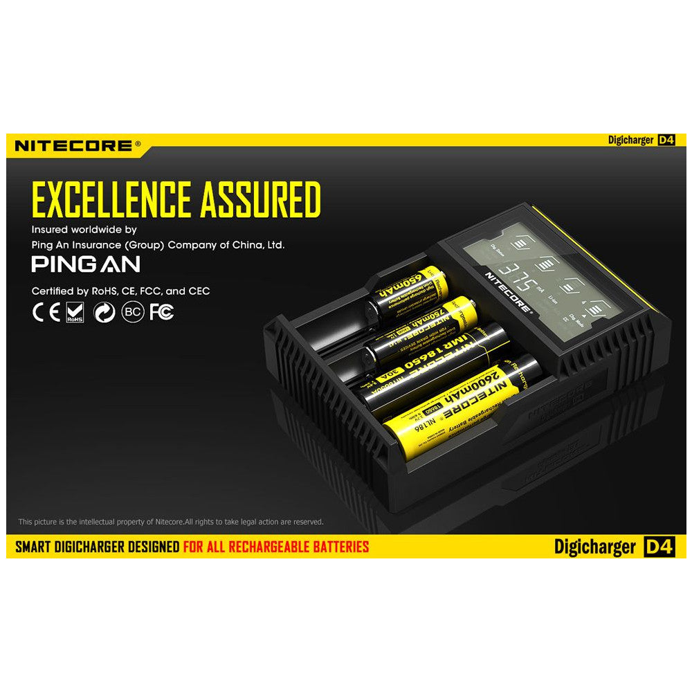 Nitecore D4 Digicharger 4 Channel Smart Charger Li-ion, Ni-Cd and Ni-MH